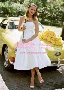 Taffeta Strapless A-line with Rhinestone/Drape Trendy Short Wedding Dress